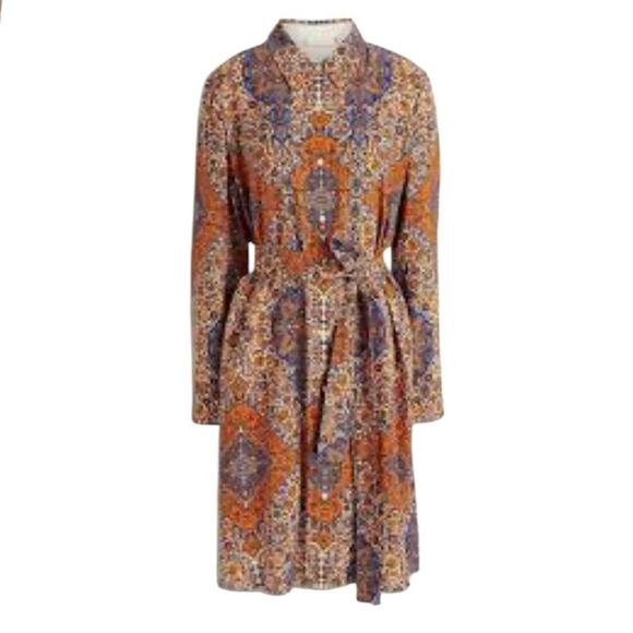 Tory Burch Dresses & Skirts - Tory Burch Soiree Pleated Silk Shirt Dress In Orange Soiree Blue Paisley Size 6